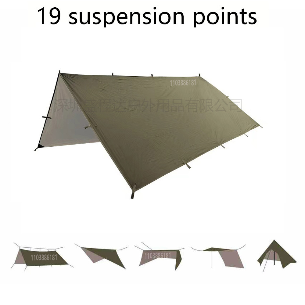 Cross-Border Outdoor Multifunctional 19-Point Canopy with Black Glue-Coated Silver Coating, Rainproof and Sunshade Shelter for Camping
