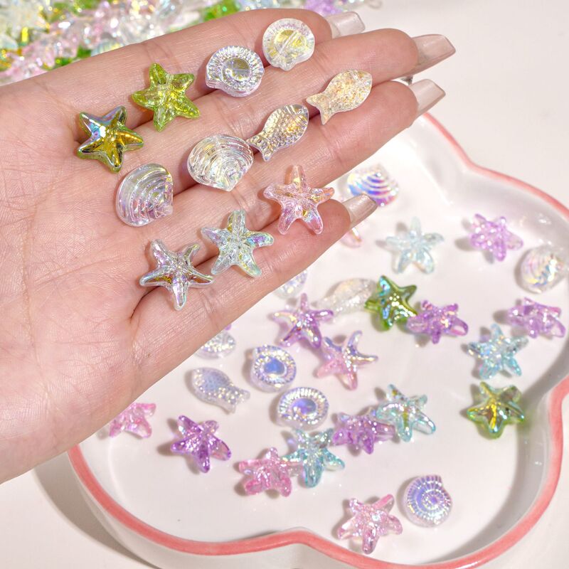Glass Electroplating Ab Starfish Beads Shell Small Fish Loose Beads Handmade DIY String Beads Bracelet Necklace Jewelry Material