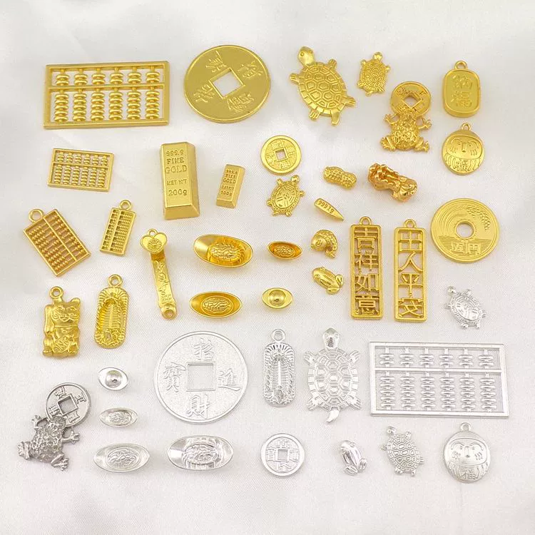 Сплав для изготовления украшений своими руками, талисман удачи: золотая жаба, абакус, медные монеты, золотые слитки, Пиксиу, денежная черепаха, арахис, обувь удачи, золотые семечки