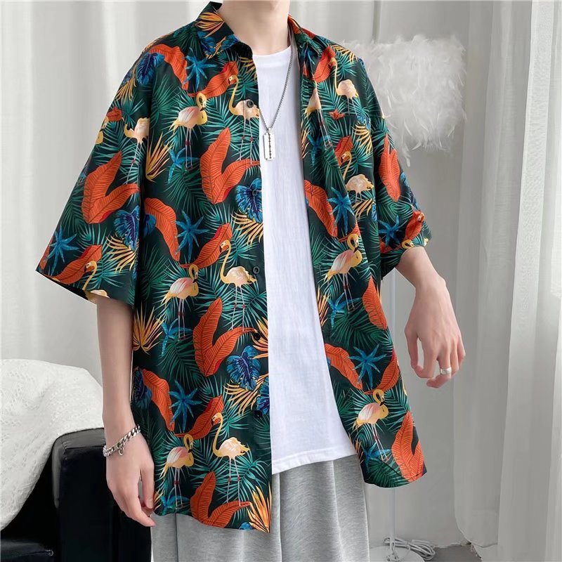 Hong Kong estilo Retro Vintage floral camisa manga corta Estilo Hawaiano tailandés diseño Ruan guapo camisa suelta para hombres y mujeres