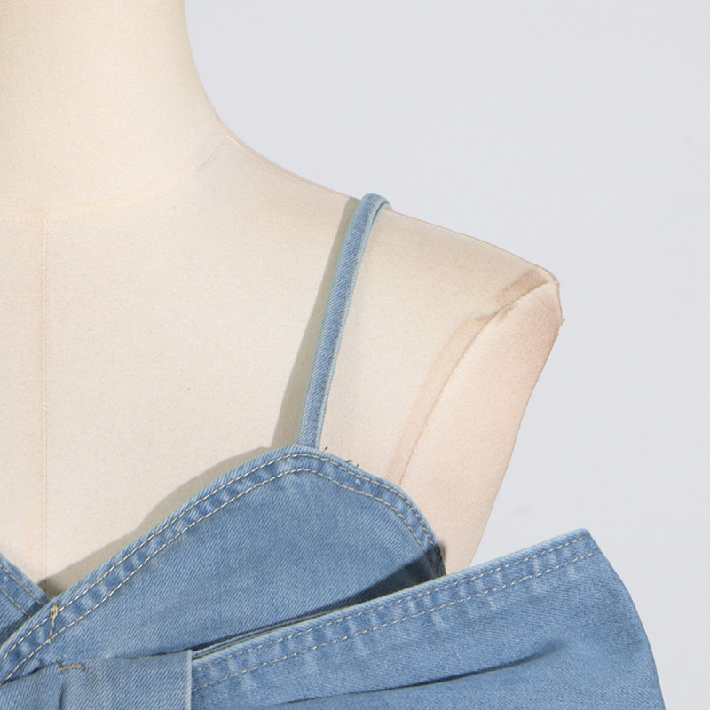Women's Clothing sexy tops fashion bow design denim tube top suspenders_voghion.com