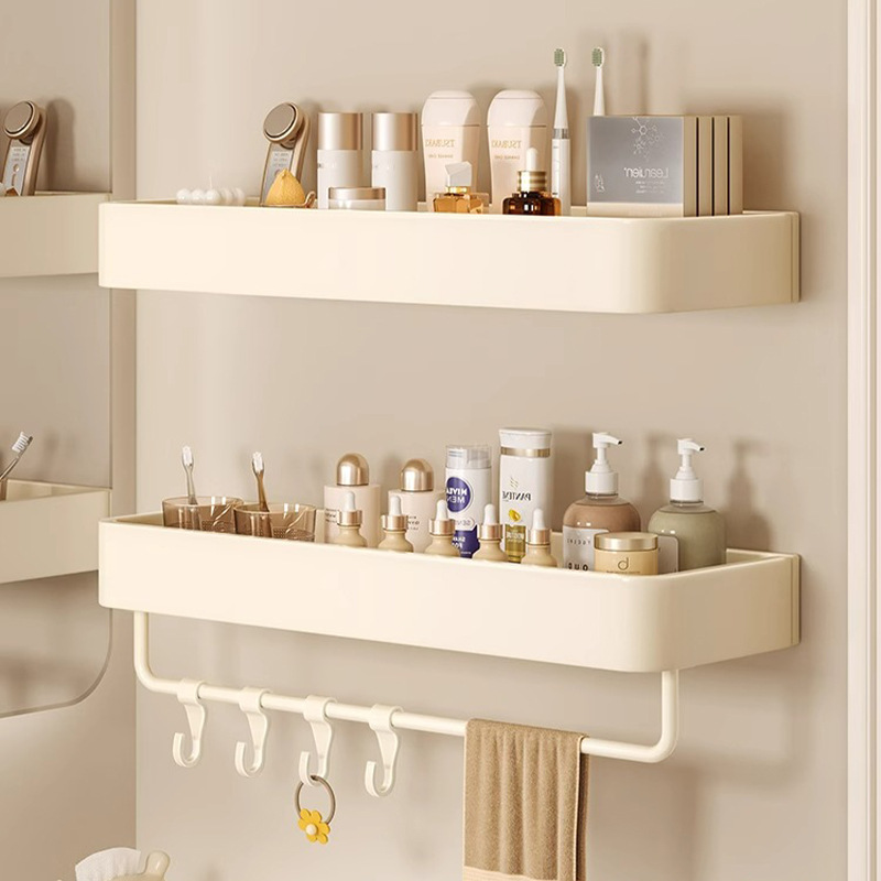 Bathroom Storage Rack Washstand Punch-Free Bathroom Wall-Mounted Toilet Toilet Wall Storage Shelf Cream White