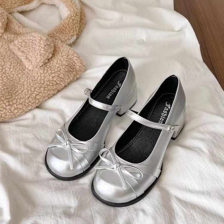 Retro French Fairy-Style Chunky Heel Platform Mary Jane Shoes 2026 Spring New Shallow Mouth Single Strap Leather Shoes for Women