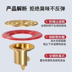 黄銅防臭地漏芯汎用型地漏口垂直排水大排気量は、ネットを止めて防虫防臭を防止する