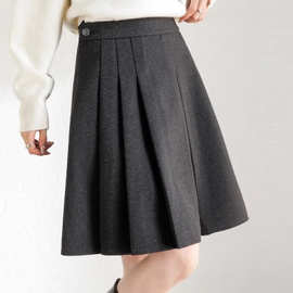 学院风显瘦A字百褶裙半身裙2024秋冬新款设计感时尚高腰毛呢短裙