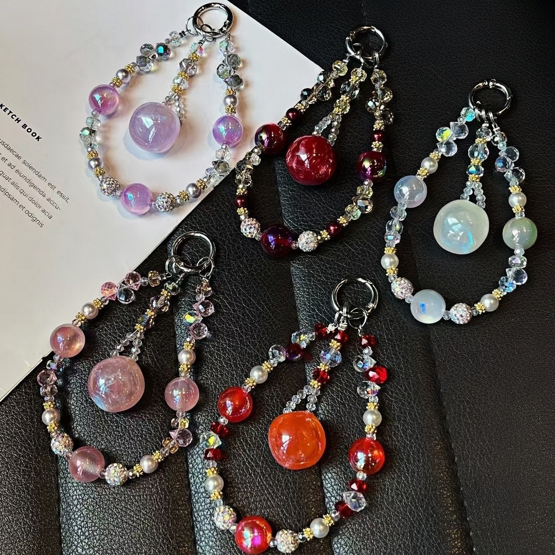 Nuevo sentido avanzado Heidi amatista con cuentas cadena de teléfono móvil hermoso caqui Ruyi cordón de teléfono móvil llavero colgante anti-pérdida