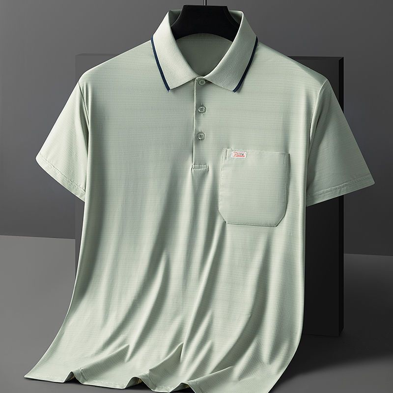 卸売りの新品の男性は半袖のtシャツのポケットのpoloシャツの速乾の氷の糸のお父さんをめくって高級な思いやりの夏を詰めます。|undefined