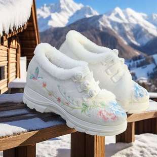 Hanfu Autumn and Winter Traditional Style Shoes, Chinese Style Women's Shoes, New Chinese Style Shoes, Mamian Skirt Versatile Plush Warm Cotton Shoes for Women