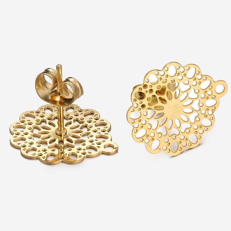 Stainless steel vintage hollow flower stud earrings vacuum plated ear holder bohemian style diy jewelry accessories