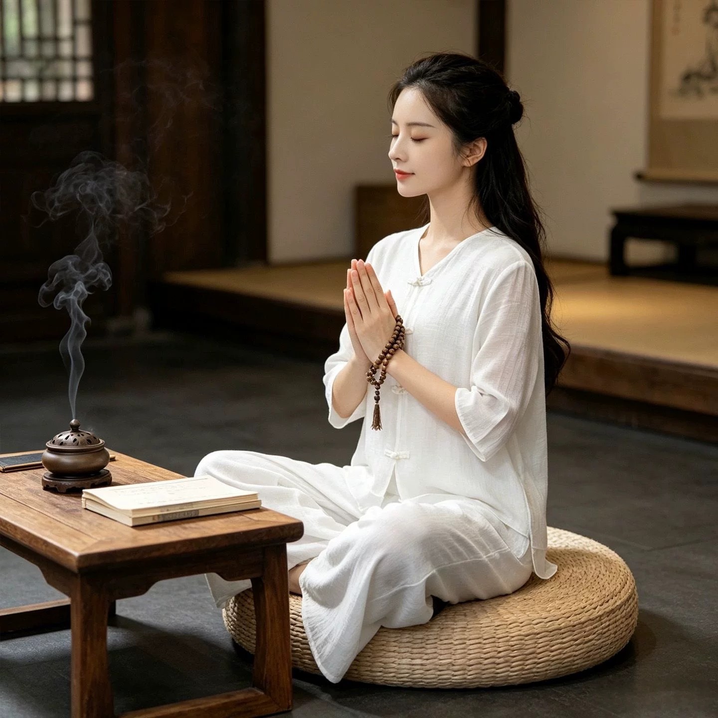 白色疗愈师禅服女禅意仙气棉麻套装禅修居士服茶服中式打坐冥想服