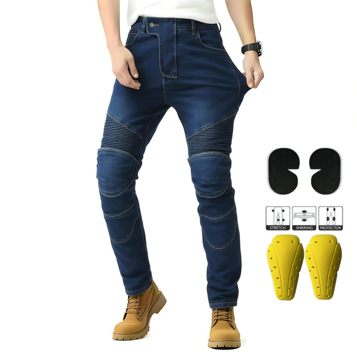 Ventas directas de la fábrica Nuevo alto elástico pantalones vaqueros de montar con cubierta motocicleta montar motocicleta pantalones vaqueros de carreras rectos
