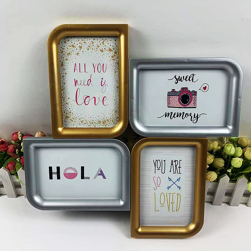 Gold silver double combination photo frame 4 hole wall photo frame cross-border export wholesale wall decoration photo wall culvert Gold silver double combination photo frame 4 hole wall photo frame cross-border export wholesale wall decoration photo wall culvert