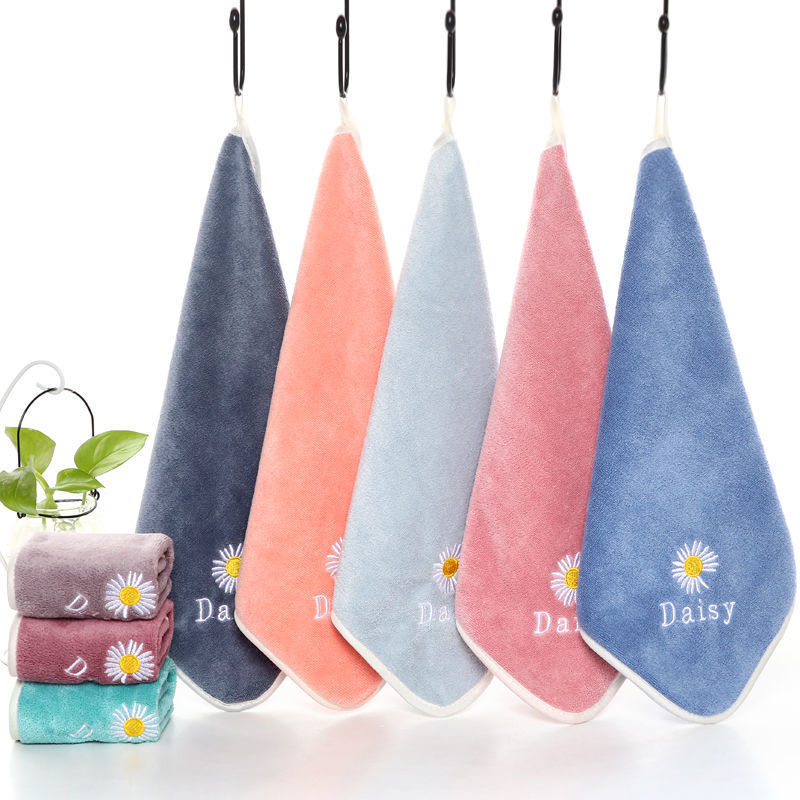 Factory wholesale towel daisy embroidered thickened microfiber absorbent hair drying towel quick-drying face towel towel