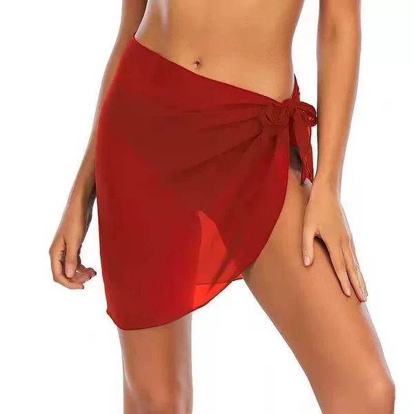 Summer Chiffon Short Sarong Beach Wrap Skirt Solid Color Sun Protection Cover-Up Shawl for Women Amazon Cross-Border