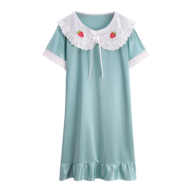 2024 pijama de verano delgado seda de hielo mediano largo de manga corta pijama de seda de simulación princesa muñeca de viento cuello ropa para el hogar