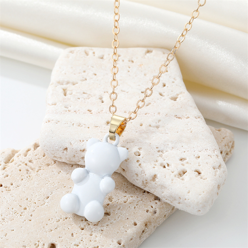 Korean Trendy Cute Candy Color Metal Bear Pendant Necklace Fashion Color Cartoon Animal Necklace Clavicle Chainpicture2