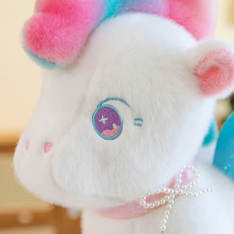 跨境新品獨角獸毛絨玩具七彩小馬公仔女孩抱枕兒童布娃娃玩偶批發