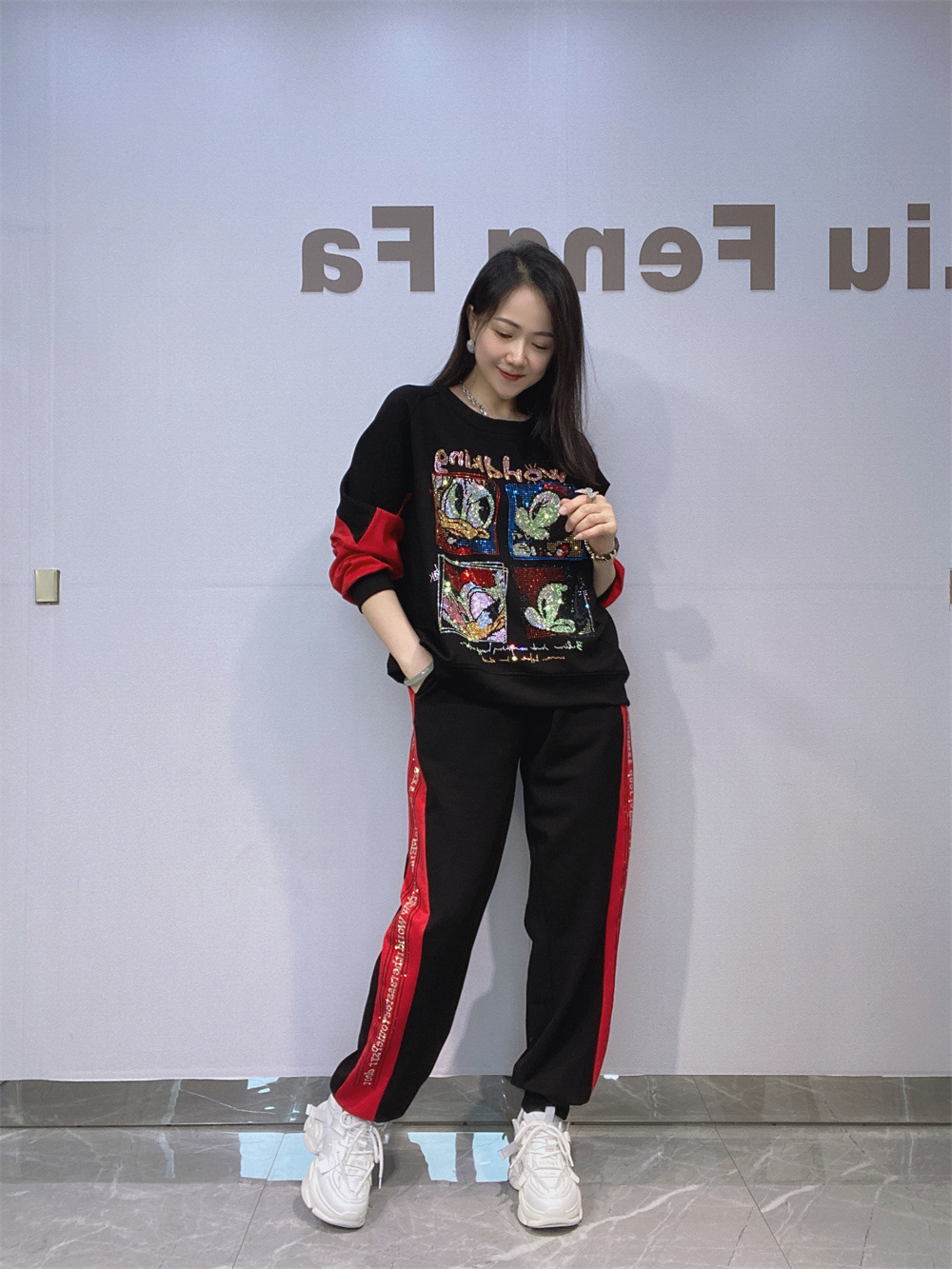 Conjunto Talla Grande de Manga Larga y Pantalón para Mujer Set de 2 Piezas de Algodón