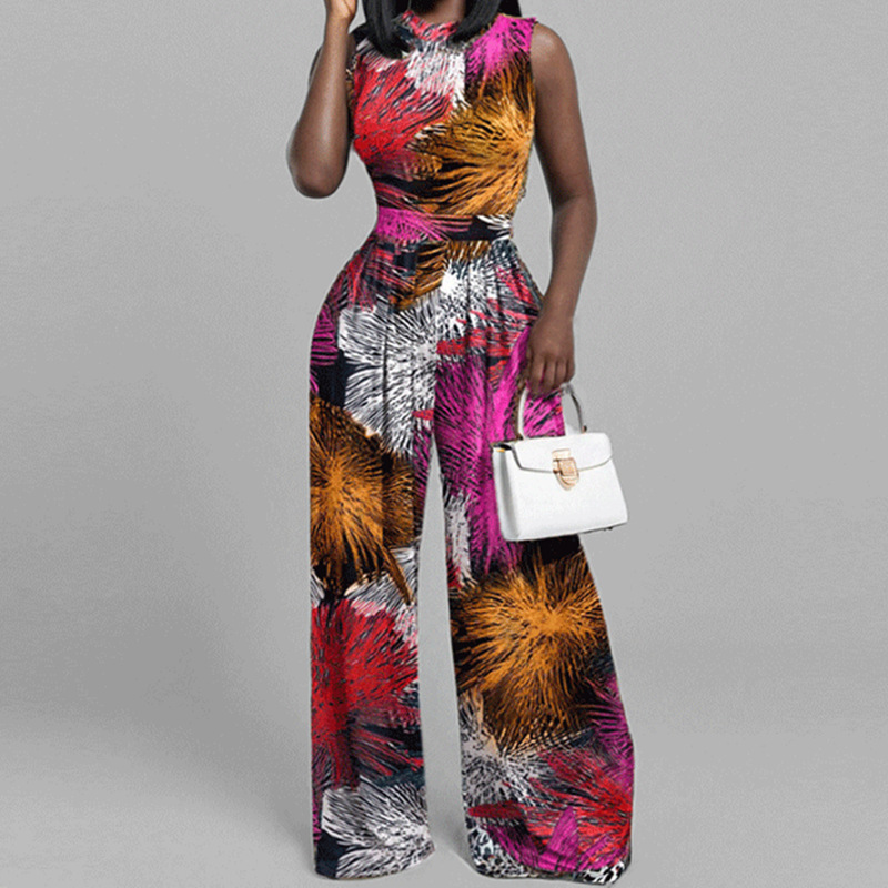 Nuevos productos en la primavera de 2025, moda transfronteriza europea y americana, venta caliente, pantalones casuales, mono de mujer sin mangas con estampado delgado