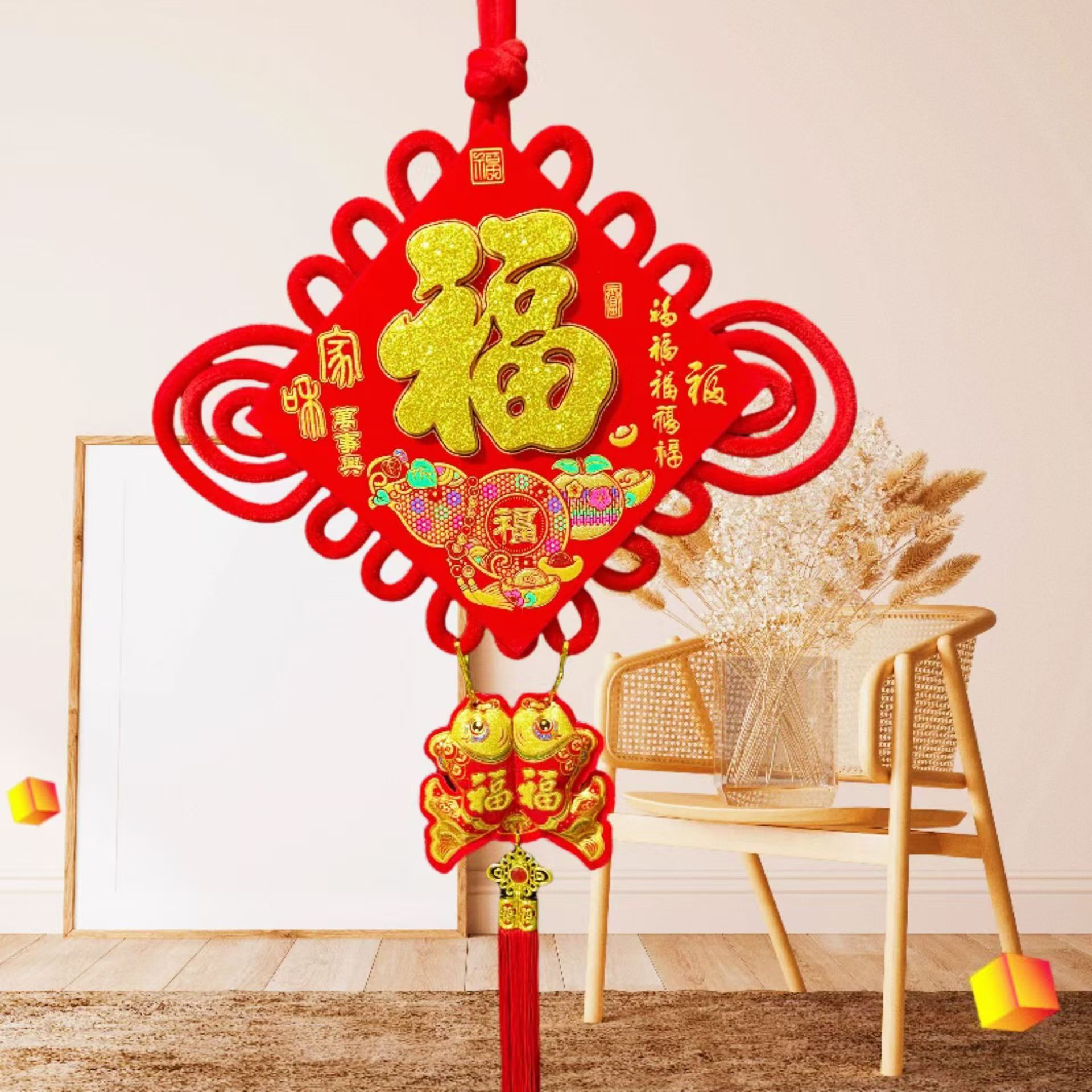 Nuevo estilo de tela de terciopelo Fu Fu Festival de Primavera chino Nudo Año Nuevo sala de estar Nudo chino decoración de celebración colgante regalo de mudanza de casa image 11