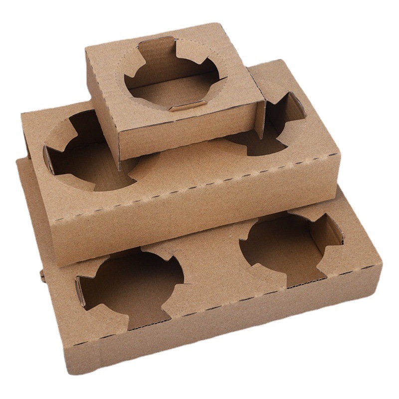 Base de soporte de taza de embalaje de té de leche blanca desechable titular de taza Individual Doble titular de taza de papel corrugado de color natural titular de taza de comida para llevar al por mayor