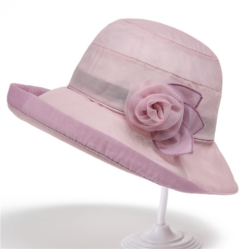 Ladies Stylish Summer Sun Hat for Middle-Aged and Elderly Women, Mother Sunshade Hat, Thin Brim Bucket Hat