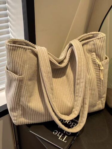 Women's Corduroy Bag Large Capacity New Autumn/Winter Casual Single Shoulder Shopping Bag with a Sense of Luxury Commuter Tote Bag