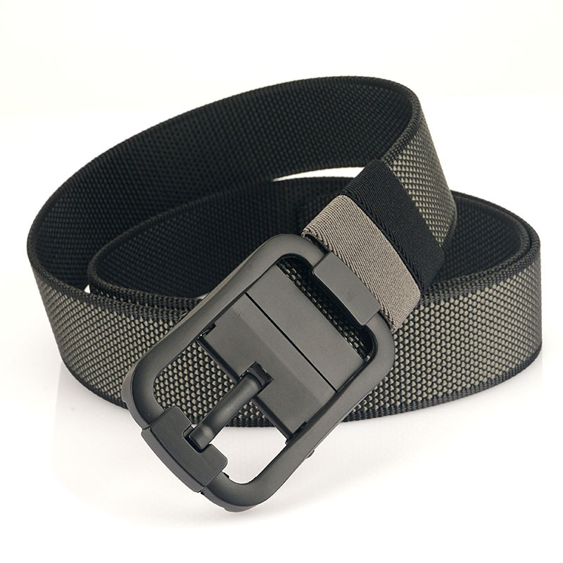 [Doble cara de doble uso] Nueva hebilla giratoria de cinturón de nylon de dos colores para hombres casual simple correa de pantalones de lona tejida