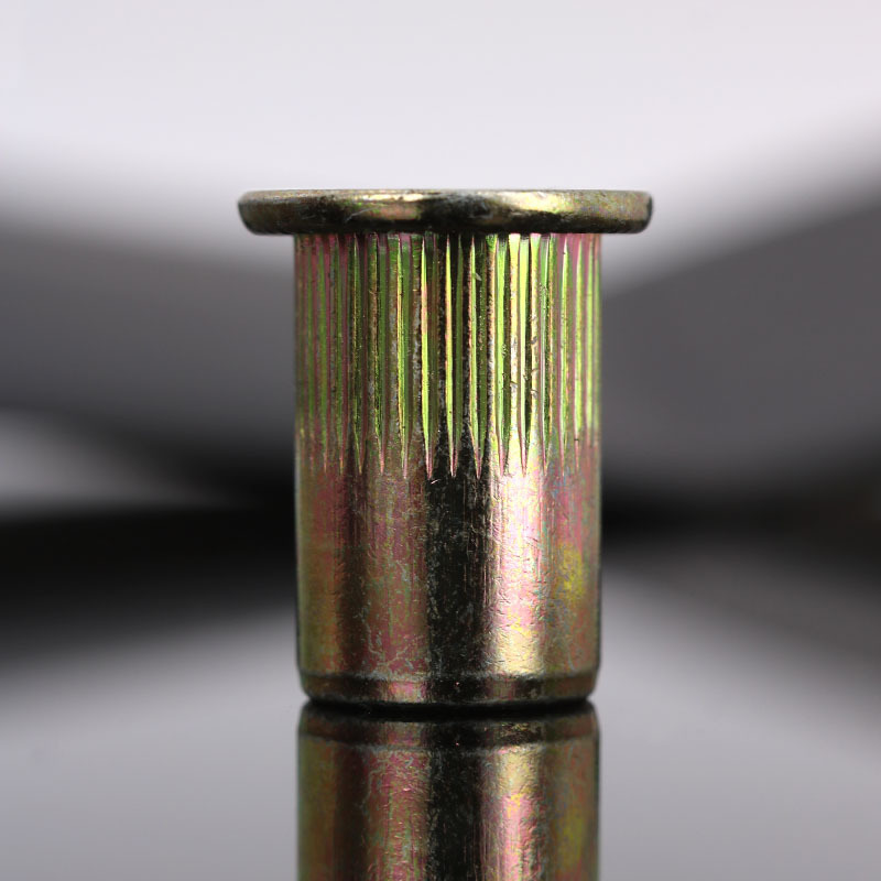 Rivet Nut with Flat Head and Vertical Stripes, Rivet Cap, Cylindrical Knurled Carbon Steel Galvanized Rivet, High-Strength Galvanized Rivet