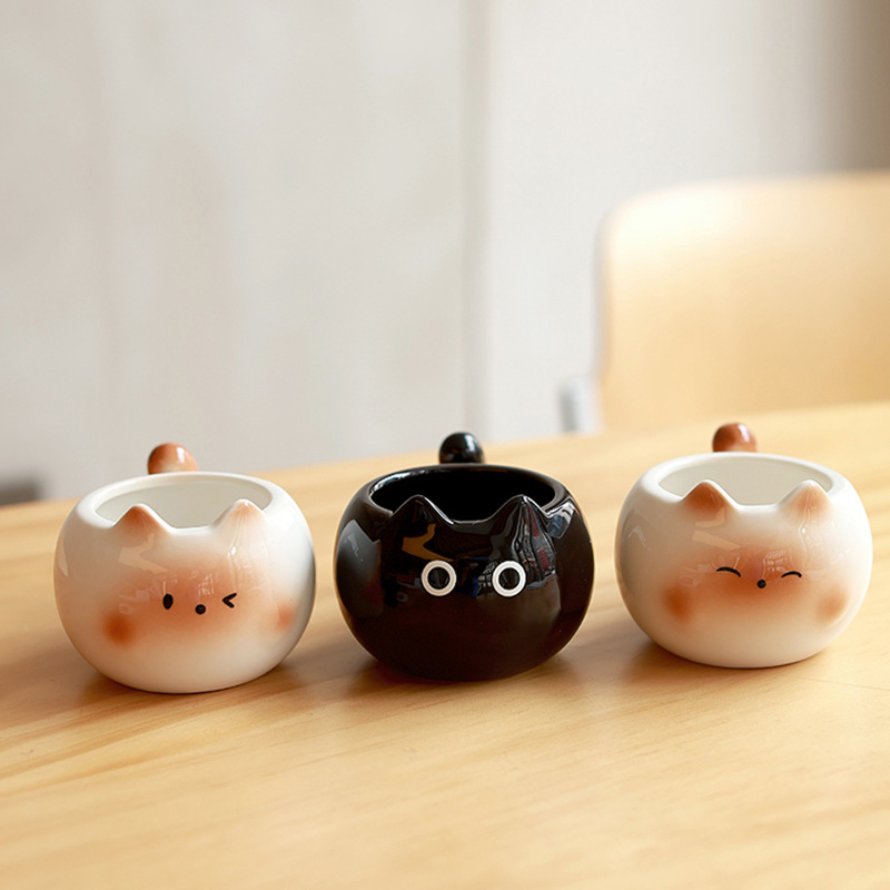 Taza de café de cerámica para gatos siameses Taza de agua para niñas de diseño creativo Taza de huevo linda de alto valor Taza de agua para parejas de gatos
