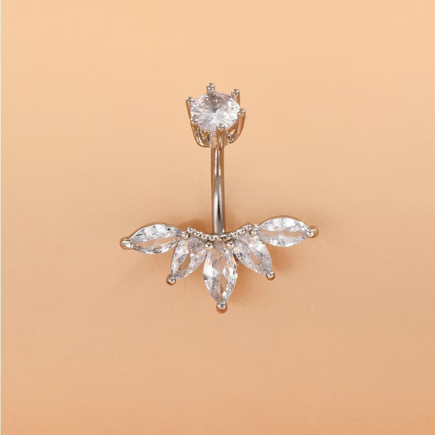 Fashion High Sense Zircon Belly Button Ring Copper Gold Plated Flower Navel Piercing Jewelry Wholesale detail image 7