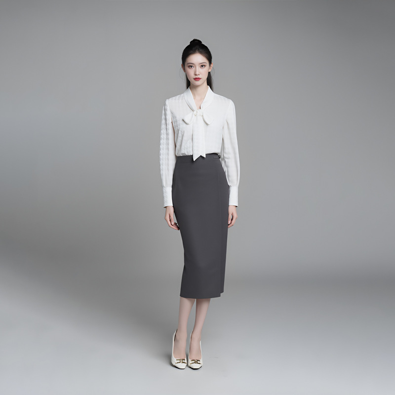 New Style Women's Shirt with a High-End Feel, Spring and Autumn New Style Tie-Collar Non-Iron Shirt, Women's White Satin Business Attire New Style Women's Shirt with a High-End Feel, Spring and Autumn New Style Tie-Collar Non-Iron Shirt, Women's White Satin Business Attire