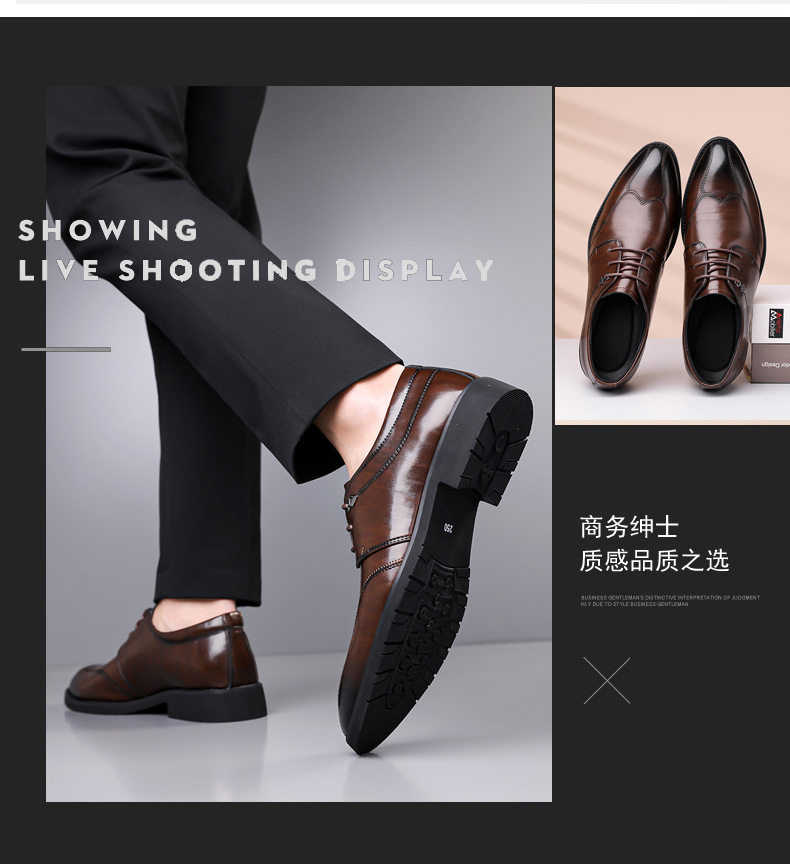 Giày da nam mũi nhọn da bò thật phong cách công sở, giày cưới trang trọng — GX1027 Màu nâu, GX1027 màu đen chi tiết 13
