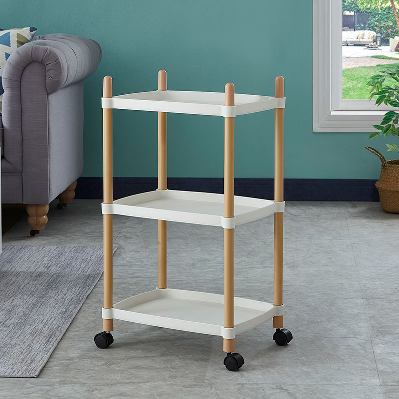 新款亚马逊北欧风简约置物架落地带刹车小推车卧室客厅收纳整理架