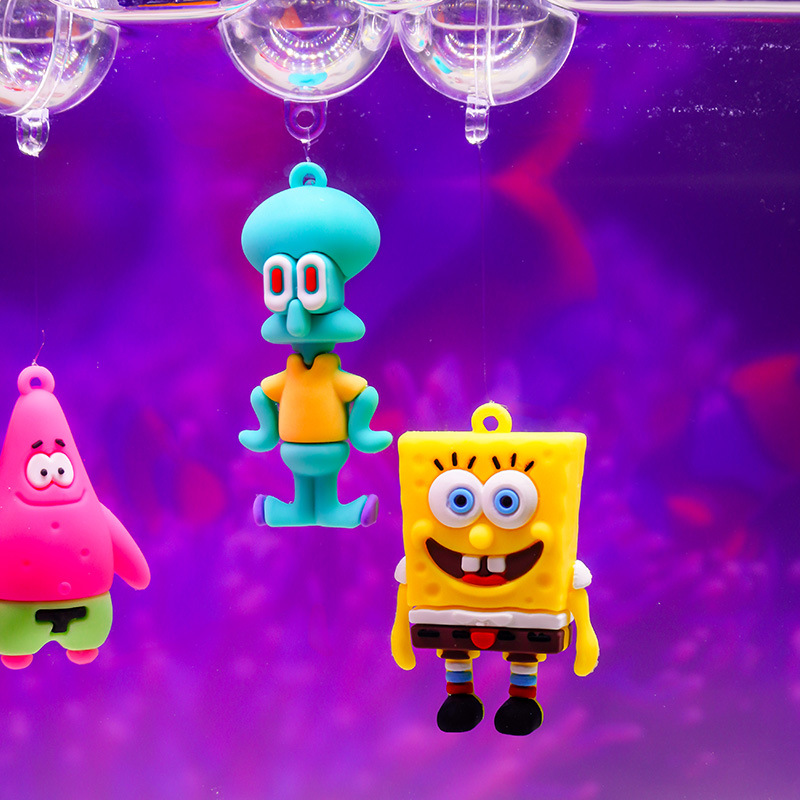 Escenografía de venta caliente Bob Esponja spot pelo liso dibujos animados colgante flotante pecera azul gordo buzo