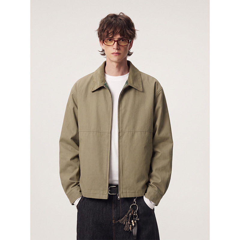 Cleanfit American retro short-collar work jacket for men, washed cotton, loose and stiff, Harrington casual jacket Cleanfit American retro short-collar work jacket for men, washed cotton, loose and stiff, Harrington casual jacket