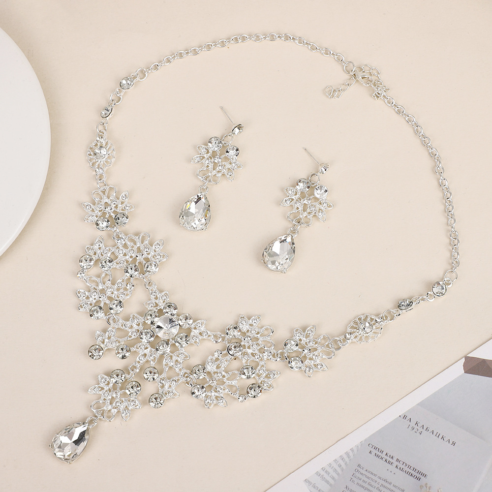 Cross-border Bridal Set, Necklace, Dress, Rhinestone Drop Earrings, Wedding Dress Accessories, European And American_voghion.com