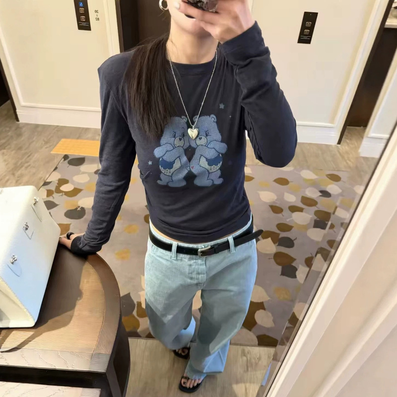 2026 early autumn new Korean designer LANG*R cute gummy bear print thin long-sleeve T-shirt top 2026 early autumn new Korean designer LANG*R cute gummy bear print thin long-sleeve T-shirt top