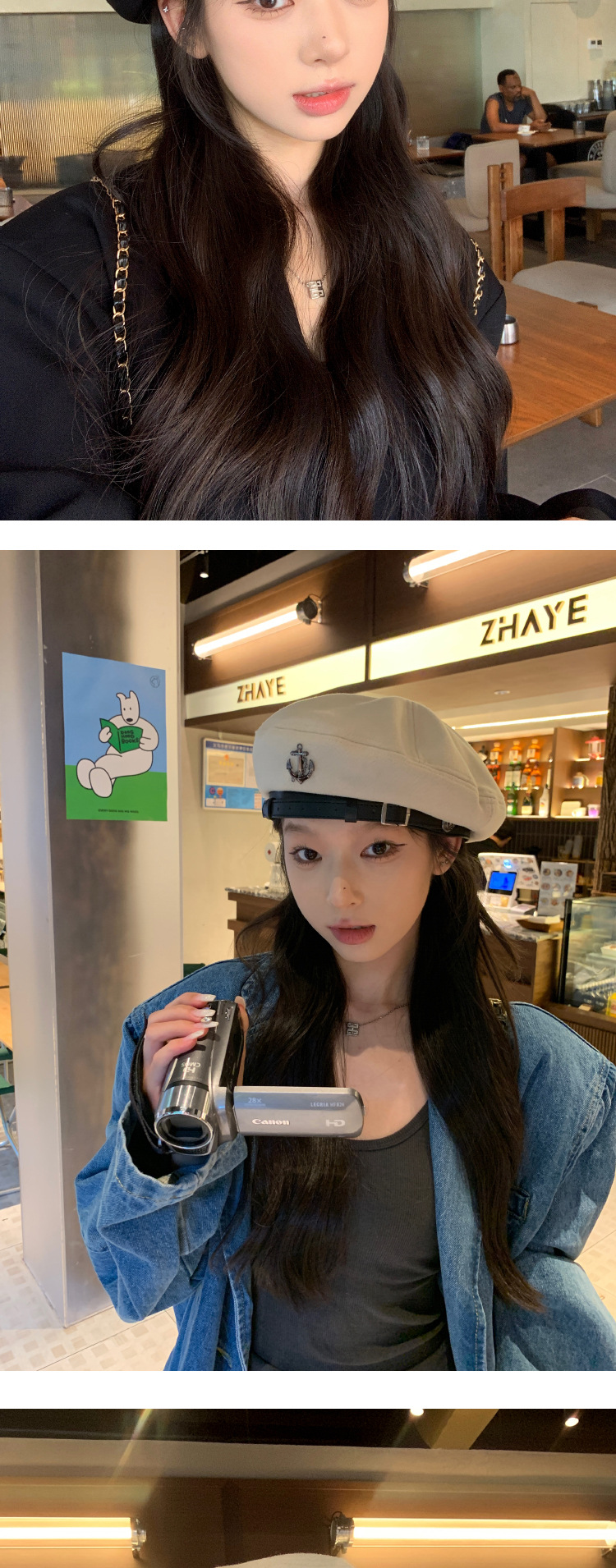 Zwarte baret Dames Herfst en Winter Knop Display Gezicht Flat Top Artist Hat Mode Net Rood ins_voghion.com