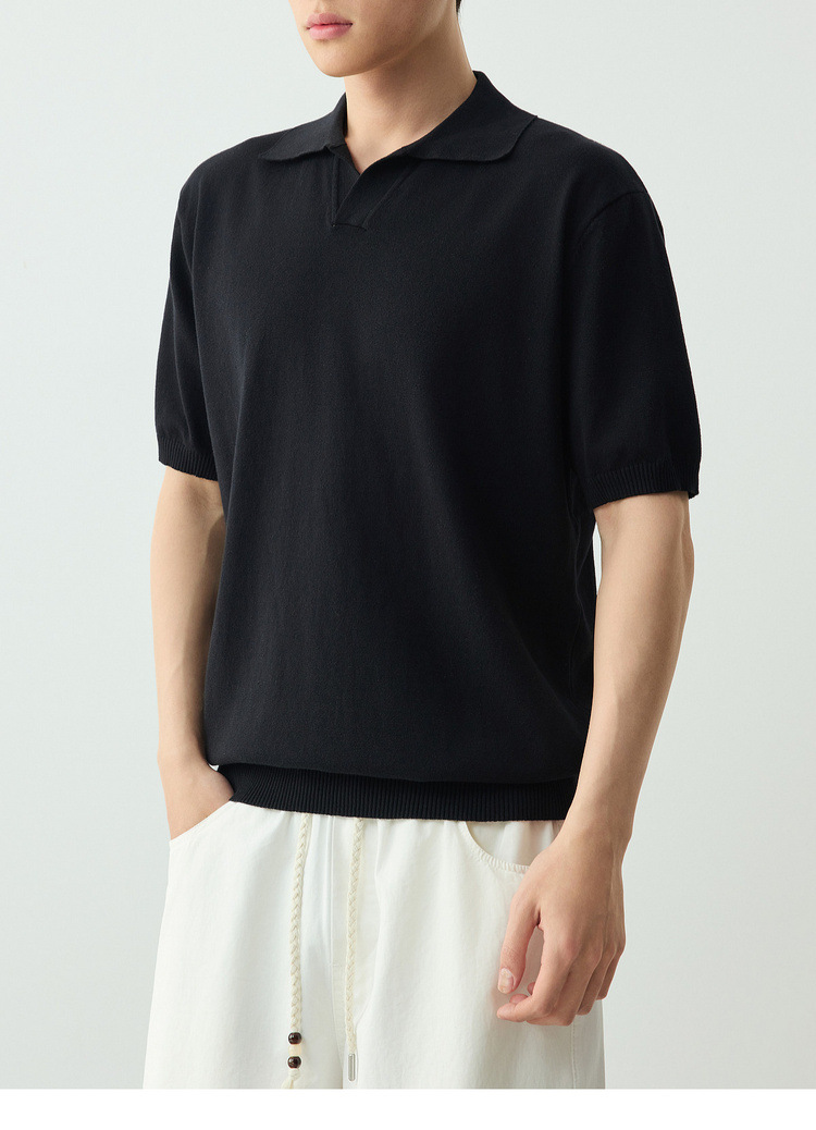 Áo polo nam cổ bẻ tay ngắn kiểu hải âu, chất liệu cotton thoáng mát — đen chi tiết 28