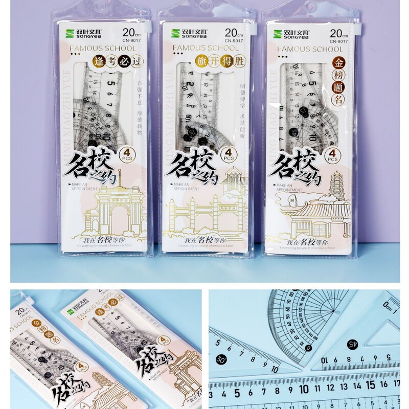 工場卸売新しいクリエイティブ透明定規学生定規三角プレート試験絵画 4 ピース定規卸売|undefined