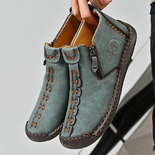 Men's Martin Boots Autumn/Winter Plus Size Zipper Men's Boots Outdoor Casual Handmade Work Boots