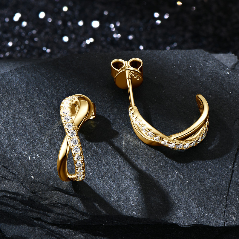 Exquisite X-shaped Stud Earrings in Sterling Silver with Moissanite, Unique Jewelry for Women