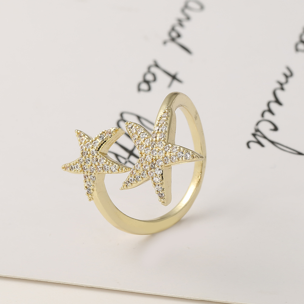 Fashion Starfish Five-pointed Star Copper Inlaid Zircon Rings Wholesale display picture 6