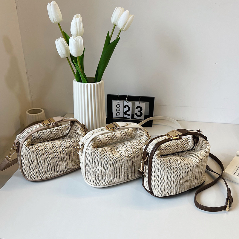 Bolso de verano 2024 nuevo estilo de moda material de tela de paja de moda bolso de mujer de moda bolso de hombro