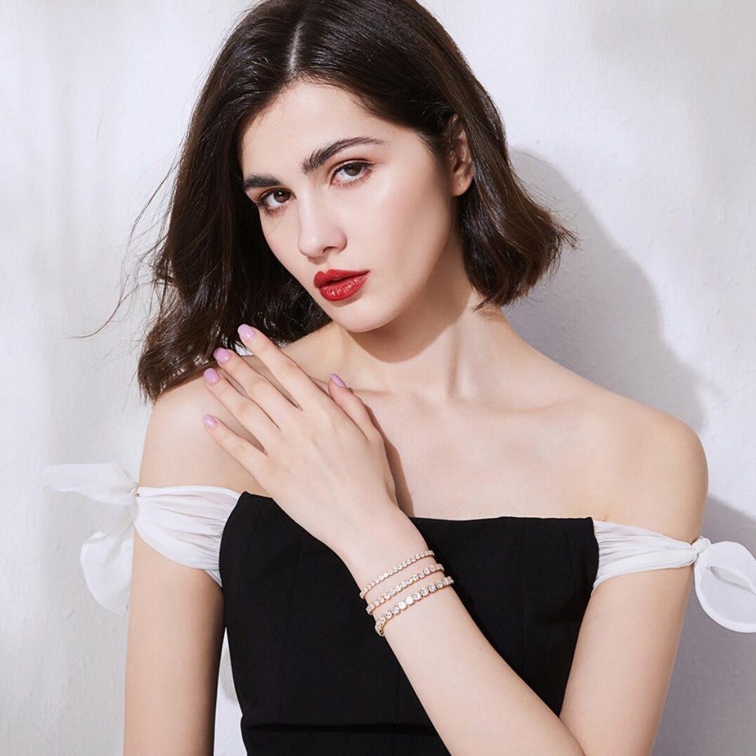 Hip Hop Round Stone Bracelet Single Row Diamond Bangle Jewellery_voghion.com