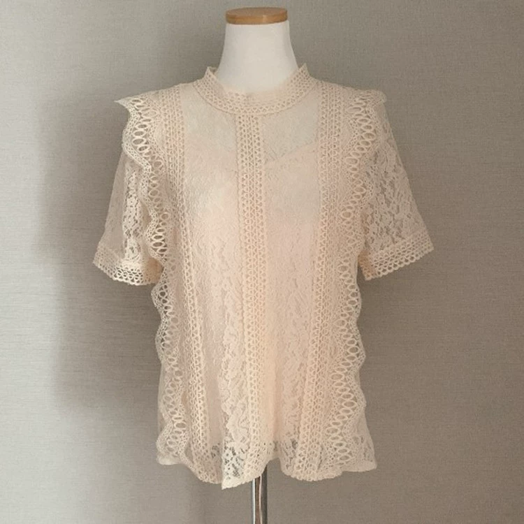 Lace summer solid shirt with a round collar, oversize, western style