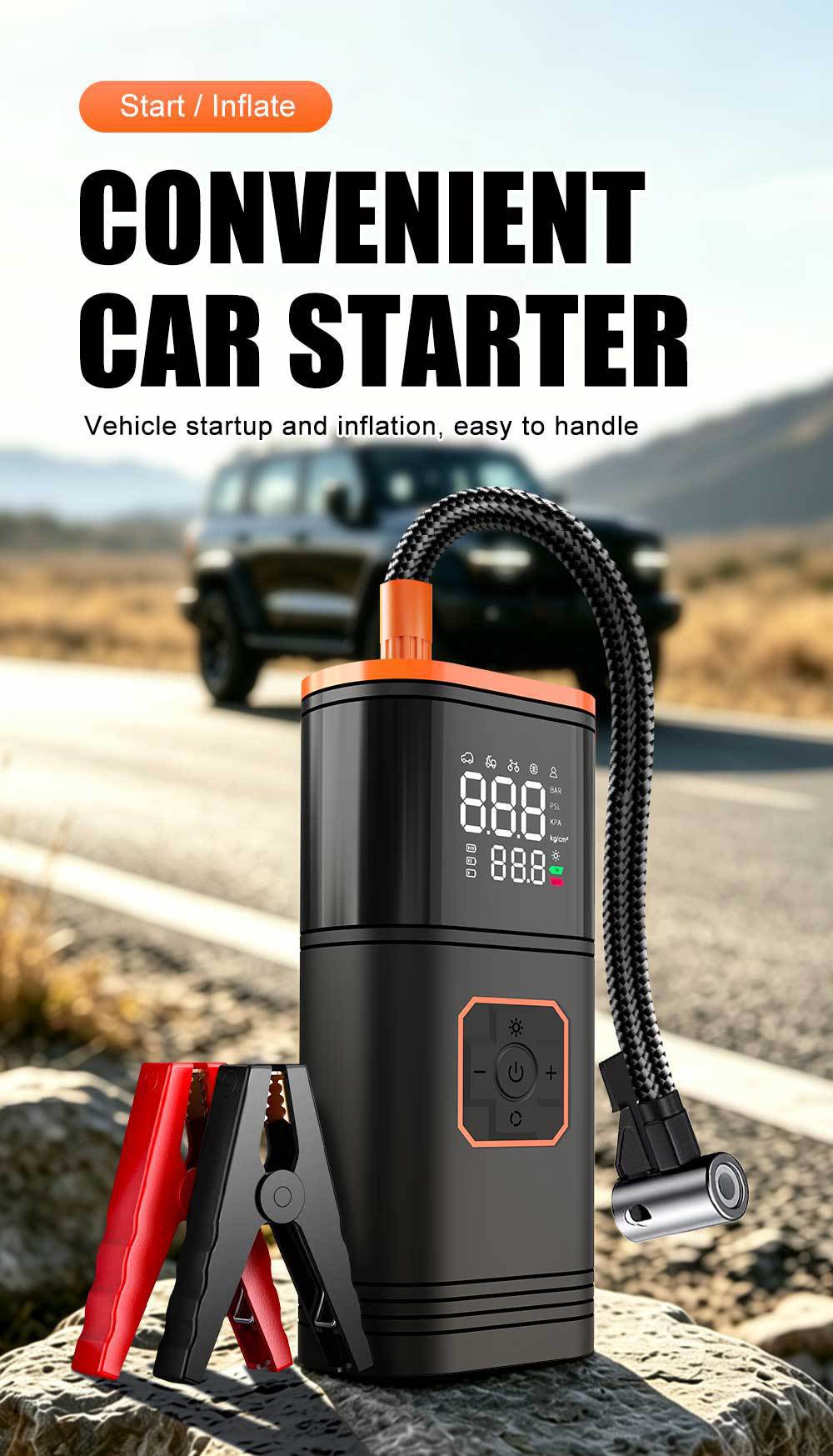Cross-border electric air pump, car-mounted air pump, rechargeable digital display wireless tire inflator, car emergency starting power supply