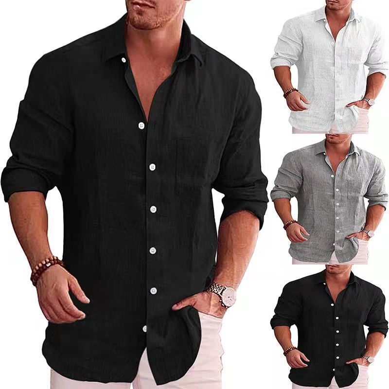 2026 Amazon Ebay Foreign Trade Men's Loose Large Size Solid Color Shirt Linen Lapel Long Sleeve Casual Shirt for Men 2026 Amazon Ebay Foreign Trade Men's Loose Large Size Solid Color Shirt Linen Lapel Long Sleeve Casual Shirt for Men
