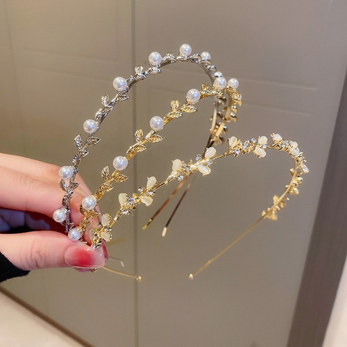 Internet celebrity new diamond-encrusted pearl bow flower headband  new versatile hairpin small fresh hair accessories for women